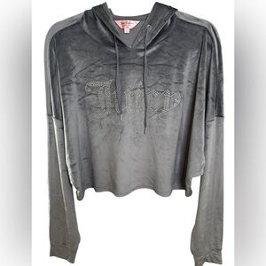 Juicy Couture XL Y2K Velour Cropped Hoodie Gray Rhinestone Logo Lounge